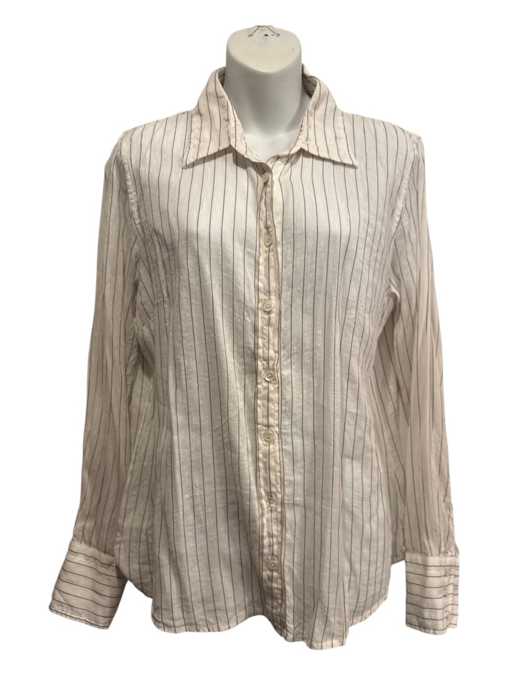 J. Crew Cream Button-Down Shirt with Thin Gray Pinstripes size large
